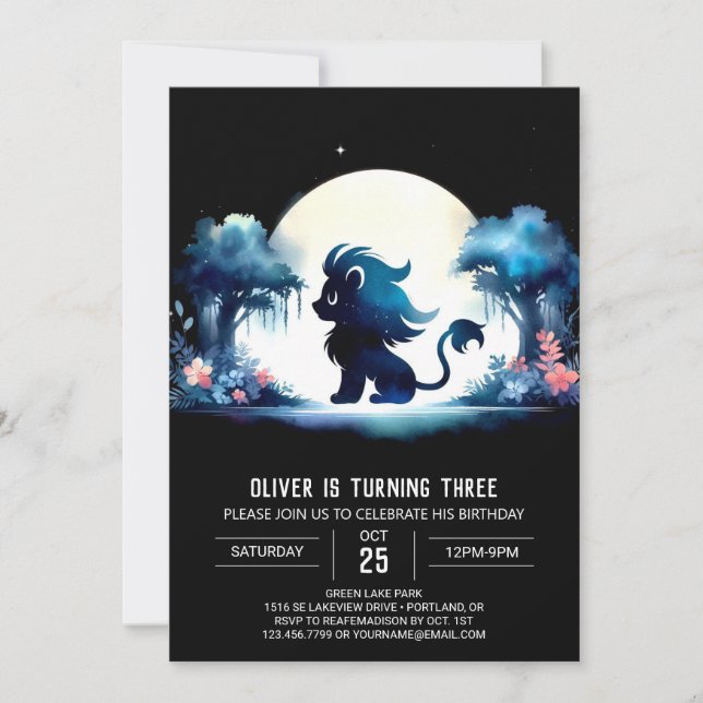 Invitación Elegante cumpleaños de león moderno (Anverso)
