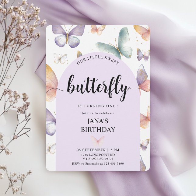 Invitación Elegante cumpleaños de mariposa púrpura | Whimsica (Subido por el creador)