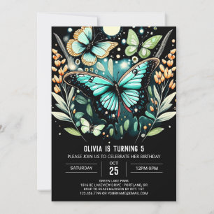 Invitación Elegante cumpleaños de mariposa verde sabio