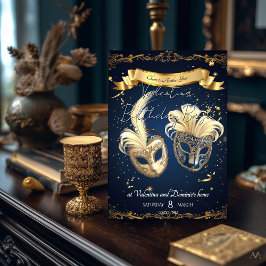 Invitación Elegante cumpleaños de Mascarada | Elegante Oro y 