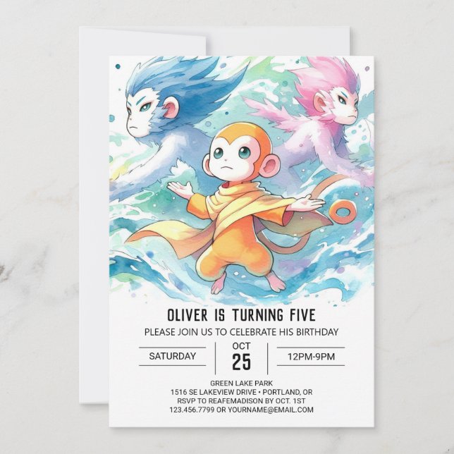 Invitación Elegante cumpleaños de mono (Anverso)