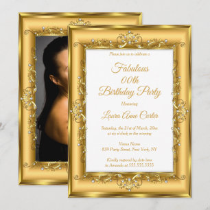 Invitación Elegante Cumpleaños de Mujer con Perla Dorada Foto