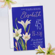 Elegante Cumpleaños de Mujer Flor de Lirio Azul Re