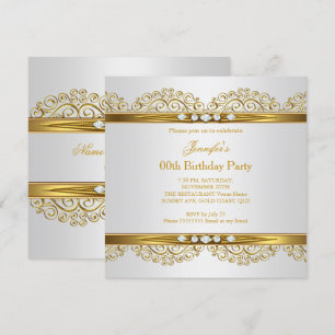 Invitación Elegante Cumpleaños de Oro Blanco Plata Diamante