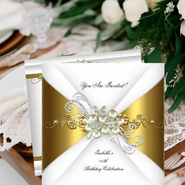 Invitación Elegante Cumpleaños de Perla de Oro Plata Diamante