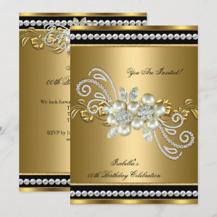 Invitación Elegante Cumpleaños de Perla Oro Plata Diamante 7