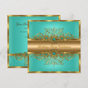 Invitación Elegante Cumpleaños de Perlas Jade Verde Dorado