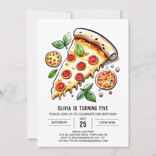 Invitación Elegante cumpleaños de pizza en línea (Anverso)