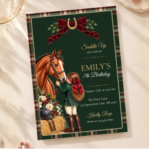 Invitación Elegante Cumpleaños de Plaid Ecuestre de Caballo