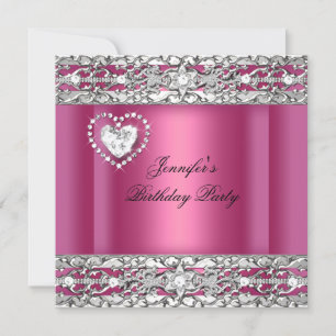 Invitación Elegante Cumpleaños de Rosa y Diamante de Plata