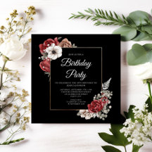 Elegante Cumpleaños de Rosas Rojas Florales Dorada