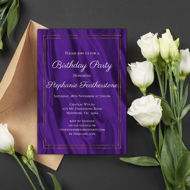 Invitación Elegante cumpleaños de seda púrpura (Subido por el creador)