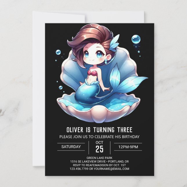 Invitación Elegante cumpleaños de sirena (Anverso)