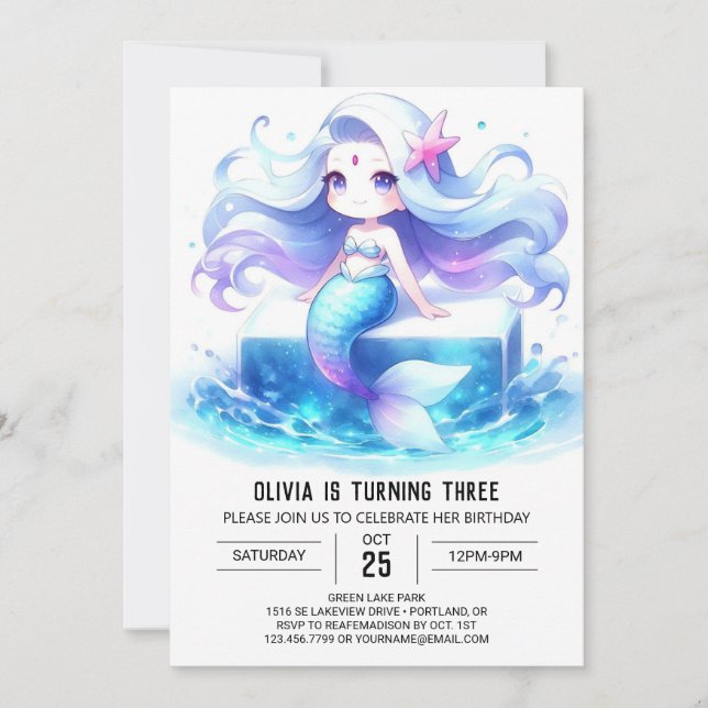 Invitación Elegante cumpleaños de sirena soñada (Anverso)