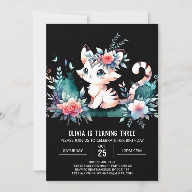 Invitación Elegante cumpleaños de tigres encantados (Anverso)