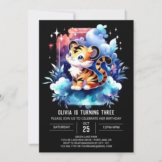 Invitación Elegante cumpleaños de tigres forestales (Anverso)