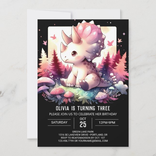 Invitación Elegante cumpleaños de Triceratops en línea (Anverso)