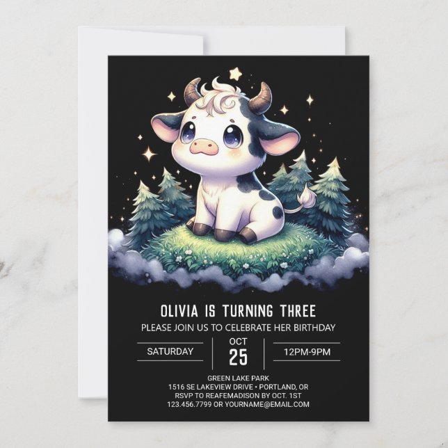Invitación Elegante cumpleaños de vacas para niños (Anverso)