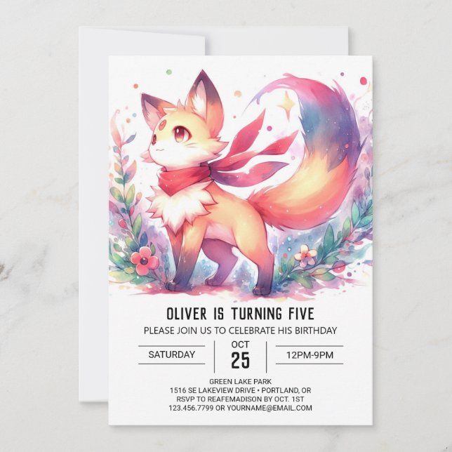 Invitación Elegante cumpleaños de Woodland Fox (Anverso)