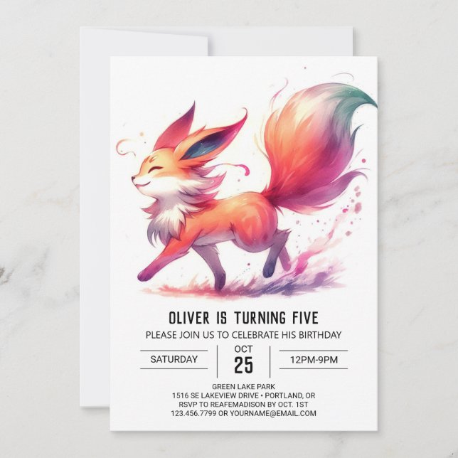 Invitación Elegante cumpleaños de Woodland Fox (Anverso)