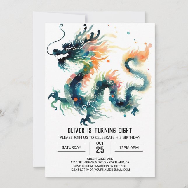 Invitación Elegante cumpleaños del Dragón Roaring (Anverso)
