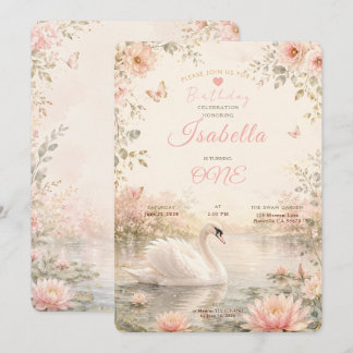 Invitación Elegante Cumpleaños del Lago de los Cisnes