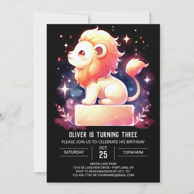 Invitación Elegante cumpleaños del león Safari (Anverso)