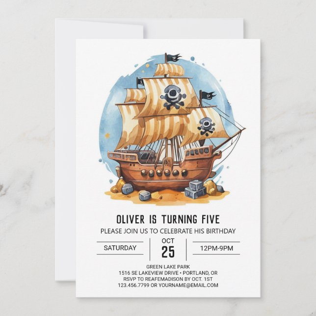 Invitación Elegante cumpleaños del pirata digital de diversió (Anverso)