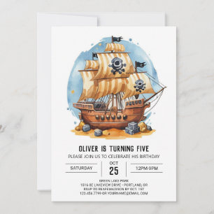 Invitación Elegante cumpleaños del pirata digital de diversió