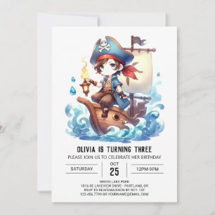 Invitación Elegante cumpleaños del Pirata Oceánico