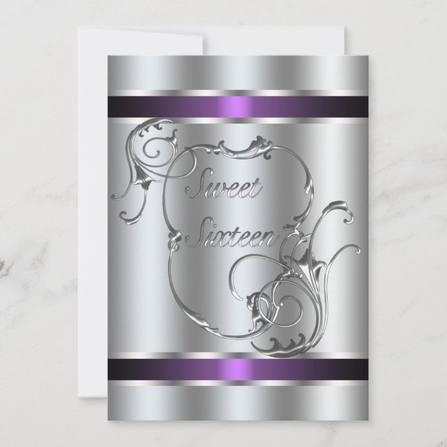 Invitación Elegante Cumpleaños Dieciséis Torbellino Plateado  (Anverso)