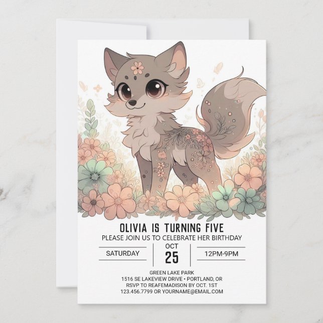 Invitación Elegante cumpleaños digital Boho Wolf (Anverso)