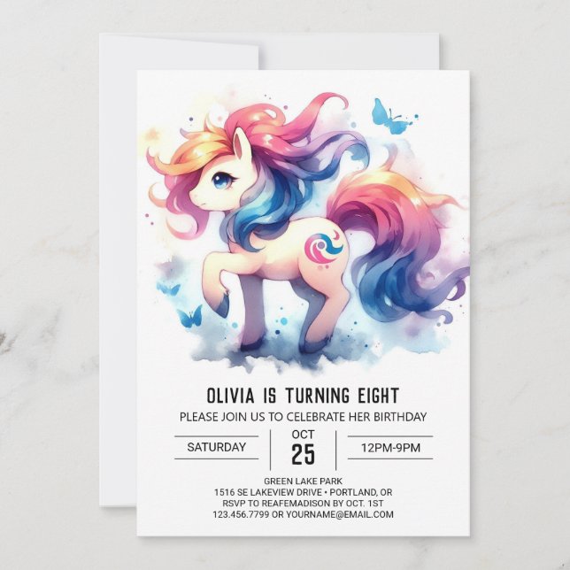 Invitación Elegante cumpleaños digital de caballos (Anverso)