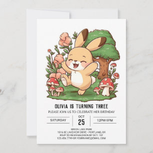 Invitación Elegante cumpleaños digital de conejo forestal