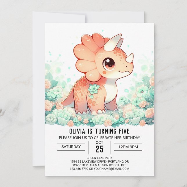 Invitación Elegante cumpleaños digital de dinosaurios Persona (Anverso)