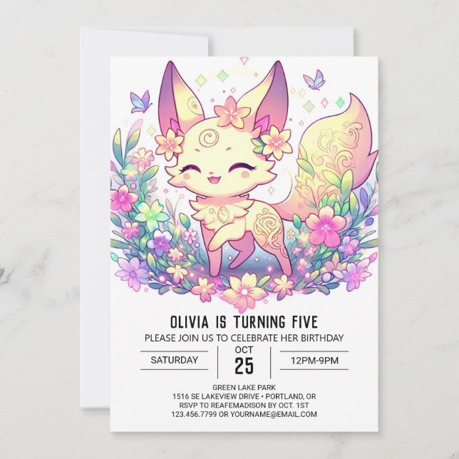 Invitación Elegante cumpleaños digital de Fox (Anverso)