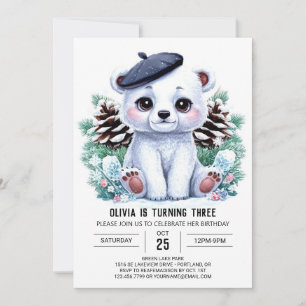 Invitación Elegante cumpleaños digital de oso polar invernal