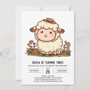 Invitación Elegante cumpleaños digital de pequeñas ovejas