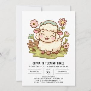Invitación Elegante cumpleaños digital de pequeñas ovejas