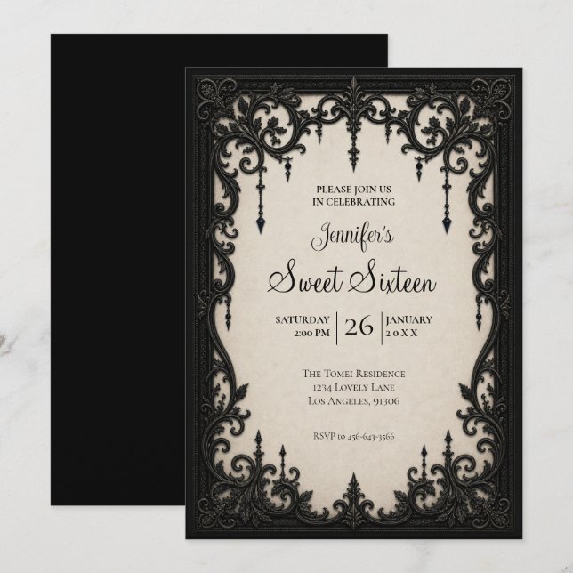 Invitación Elegante Cumpleaños Dulces 16 Vintage (Anverso / Reverso)