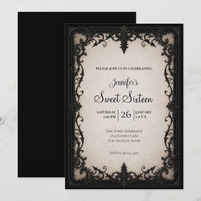 Invitación Elegante Cumpleaños Dulces 16 Vintage (Anverso / Reverso)