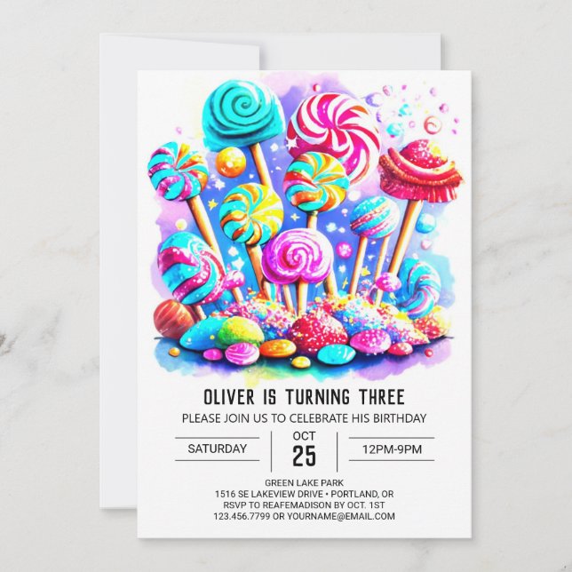 Invitación Elegante cumpleaños editable de Candy (Anverso)