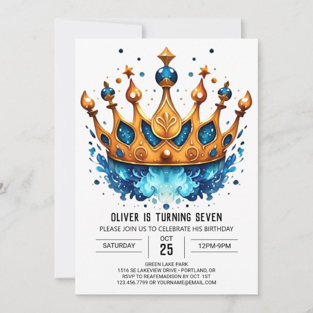 Invitación Elegante cumpleaños editable de la Corona del Prín (Anverso)