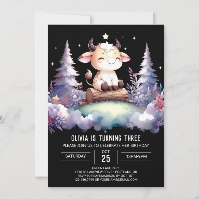 Invitación Elegante cumpleaños editable de vaca (Anverso)