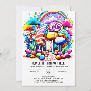 Invitación Elegante cumpleaños en línea de Candyland