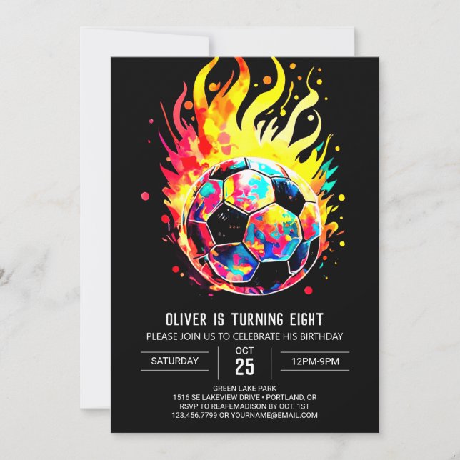 Invitación Elegante cumpleaños en línea de niños de fútbol (Anverso)