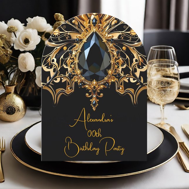Invitación Elegante Cumpleaños Exótico Mariposa Joya Negro Do (Subido por el creador)
