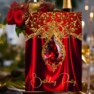 Invitación Elegante Cumpleaños Exótico Regio Rojo Dorado Joya
