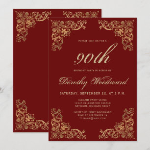 Invitación Elegante Cumpleaños Fiesta con Marco de Oro Burgun