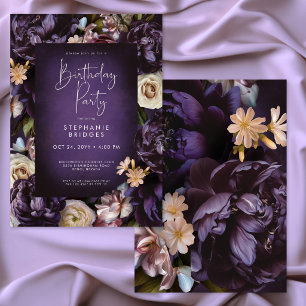 Invitación Elegante Cumpleaños Fiesta de Marco Floral Púrpura